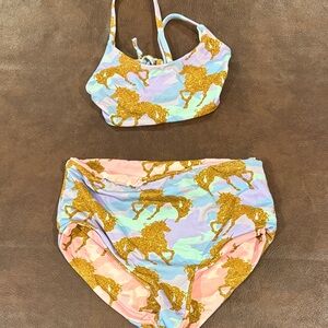 Colorful Unicorn Print Bikini Set. Size 10